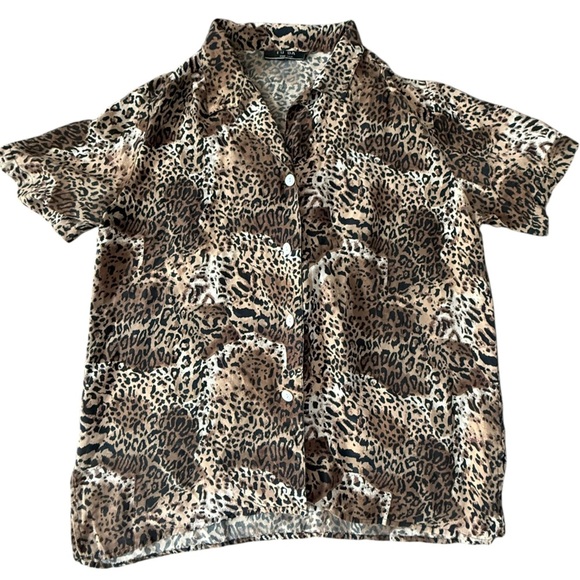 FU DA Leopard Print Short Sleeve Button-Up – Size Unknown - Picture 1 of 5